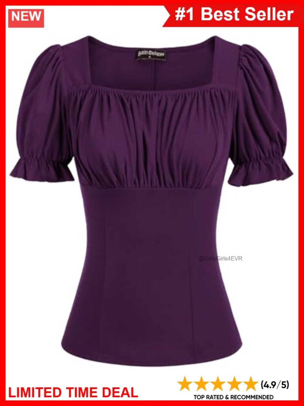 Puff Sleeve Peasant Blouse Square Neck Slim Fit Renaissance Top